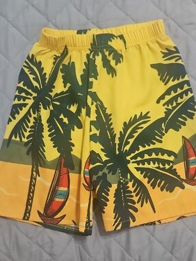 Shein Kids Yellow Tropical Swim Trunks